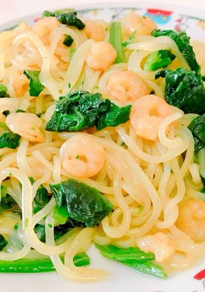こんにゃくで本格♡エビとほうれん草パスタ-レシピのメイン写真