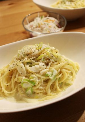 簡単！ホタテ缶と長ネギのクリームパスタ-レシピのメイン写真