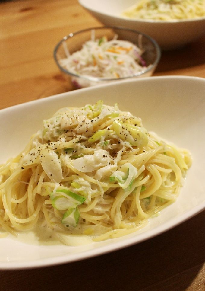 簡単！ホタテ缶と長ネギのクリームパスタ-レシピのメイン写真