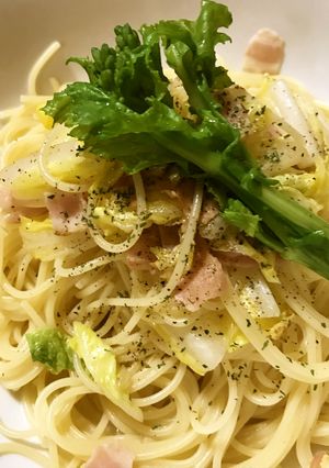 和風☆白菜＆ベーコンと菜の花のパスタ-レシピのメイン写真
