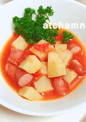 10分！コールラビとウィンナーのトマト煮-レシピのメイン写真