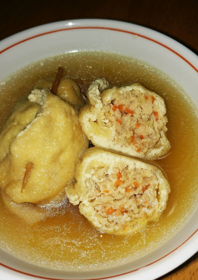 鶏挽きの入った油揚げの煮浸し-レシピのメイン写真