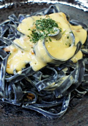 会津桐炭（平麺）パスタのカルボナーラ-レシピのメイン写真