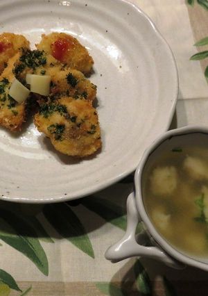 鶏むね肉のハーブカツ＆卵スープ-レシピのメイン写真