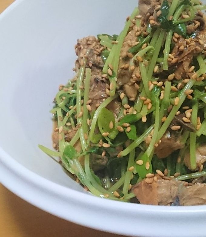 5分で完成!鯖味噌缶と豆苗のレンチン和え-レシピのメイン写真