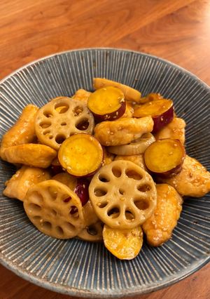 鶏さつま芋れんこんの甘辛炒め-レシピのメイン写真