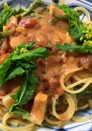 シーフードと菜の花のトマトクリームパスタ-レシピのメイン写真