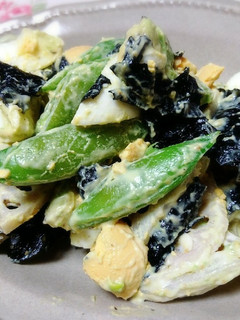 スナップえんどうと焼き海苔の辛子マヨ合え-レシピのメイン写真