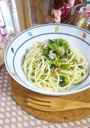 塩サバ＆小松菜の昆布茶スパゲティ-レシピのメイン写真