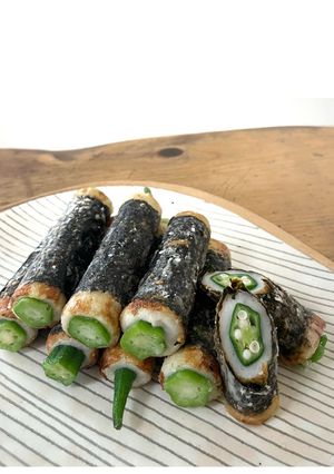 オクラを詰めた海苔巻きちくわ-レシピのメイン写真