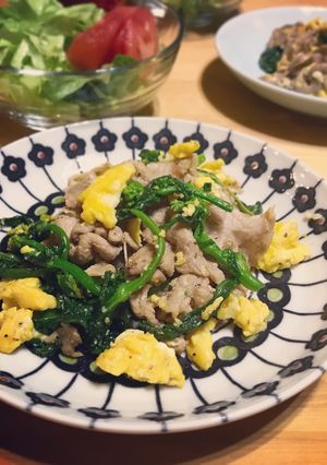 豚肉と菜の花＊ふわふわ卵の塩コショウ炒め-レシピのメイン写真