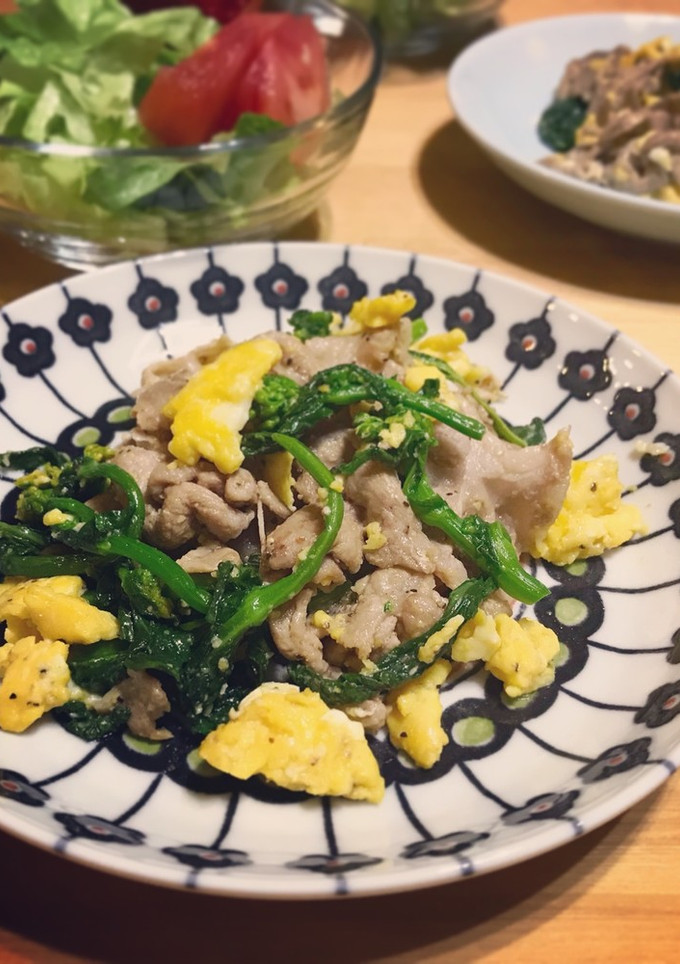 豚肉と菜の花＊ふわふわ卵の塩コショウ炒め-レシピのメイン写真