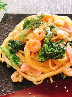 菜の花と小エビのクリームパスタ-レシピのメイン写真