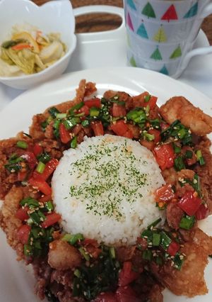 鳥の唐揚げ、ニラとトマトのあっさりダレ-レシピのメイン写真