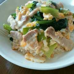 รูปของ 小松菜と豚バラの♪とろ～りチーズ丼