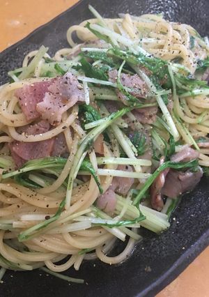 水菜とベーコンのアンチョビ、ジャムパスタ-レシピのメイン写真