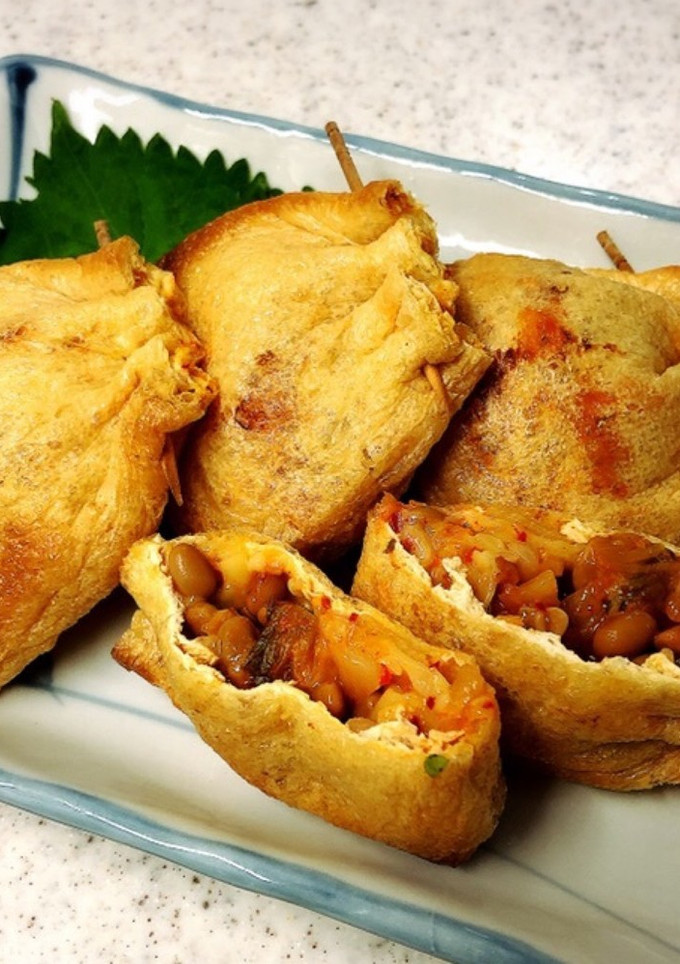 ☼とろり♪納豆キムチーズの油揚げ巾着焼き-レシピのメイン写真