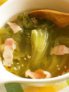 簡単!朝食◎レタスとベーコンの生姜スープ-レシピのメイン写真