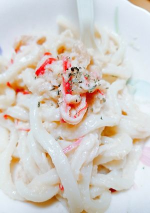 得損の冷凍うどんで作るクリームパスタ♡-レシピのメイン写真