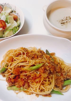 アスパラのミートソースパスタ-レシピのメイン写真