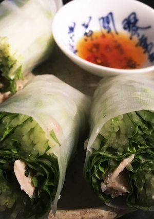 巻きやすい！水菜とサラダチキンの生春巻き-レシピのメイン写真