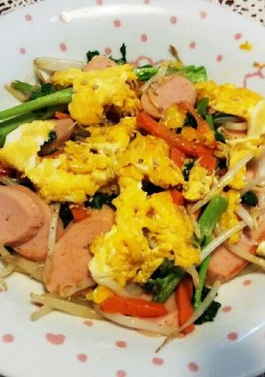 春の訪れ♡彩り野菜と魚肉ソ炒め卵乗せ-レシピのメイン写真