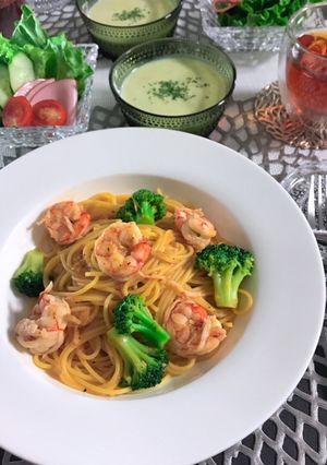 有頭エビとブロッコリーのオイルパスタ-レシピのメイン写真