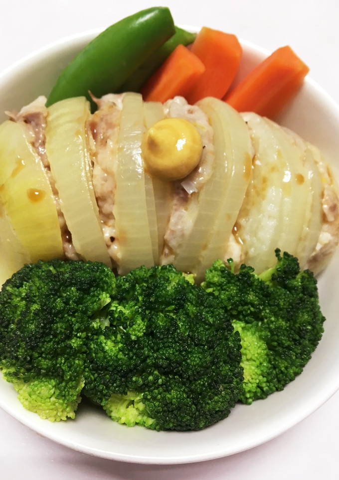 レンジで玉ねぎのひき肉はさみ蒸し-レシピのメイン写真