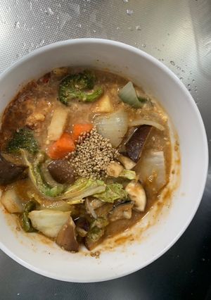 根菜茄子白菜ピリ辛味噌味温野菜サラダ-レシピのメイン写真