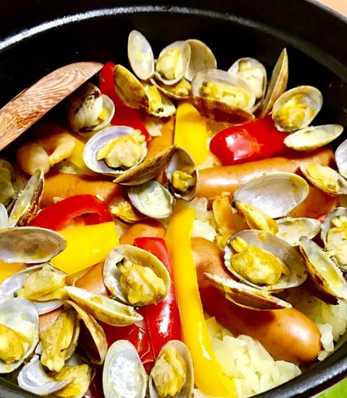 簡単豪華☆あさりとソーセージのパエリア by gu-gu 【クックパッド