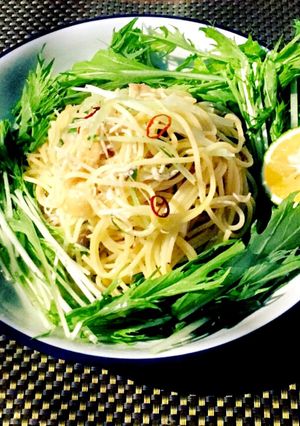 水菜としらすのペペロンチーノ-レシピのメイン写真