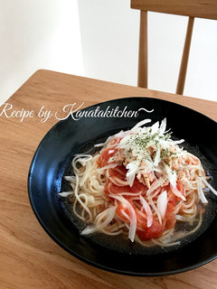 簡単!冷製パスタ風ツナトマト麺(ランチ)-レシピのメイン写真