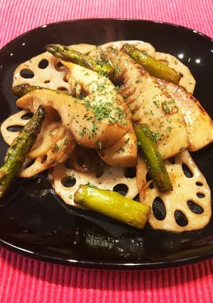 アスパラと筍蓮根のバルサミコ醤油ソース-レシピのメイン写真