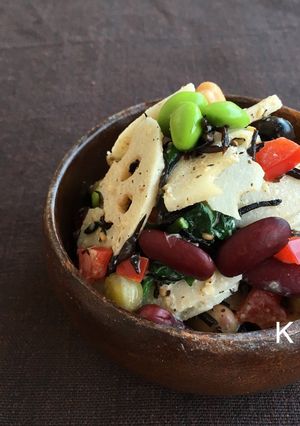 ［お豆 蓮根 ひじき 和風ゴマサラダ］-レシピのメイン写真