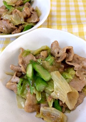 レタス＆アスパラと豚こま肉のオイマヨ炒め-レシピのメイン写真