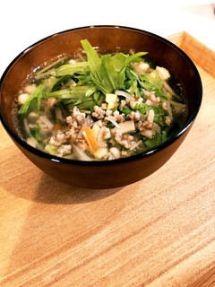 ごま油香るとり挽肉と根菜のおかずスープ-レシピのメイン写真