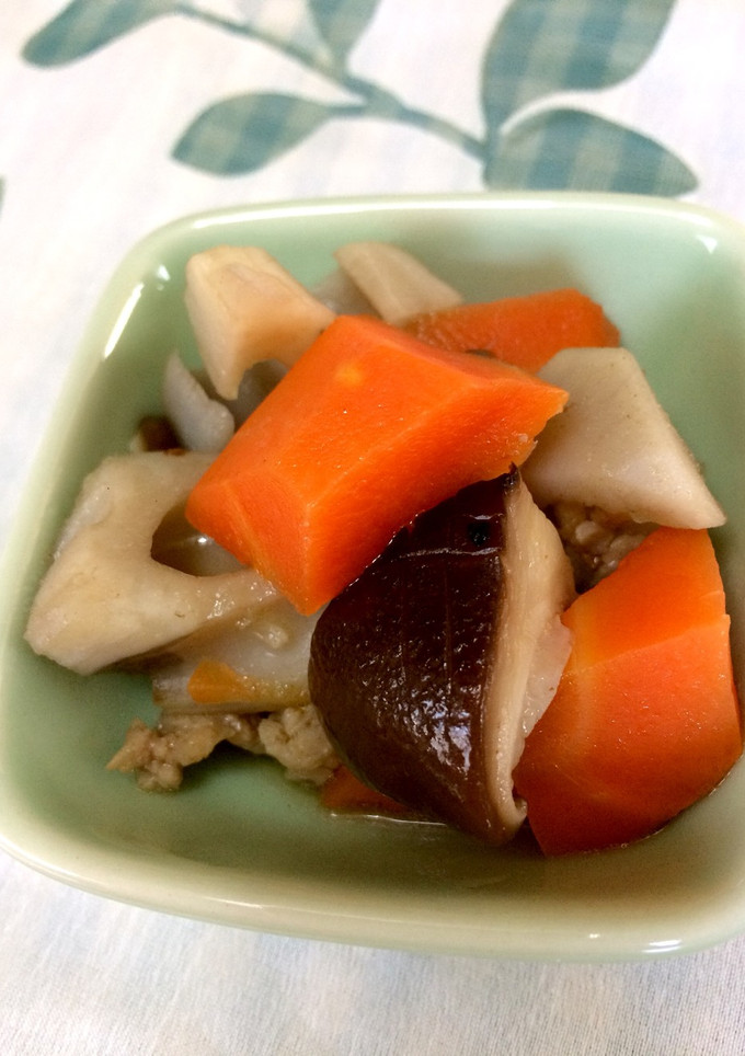 蓮根＆人参＆椎茸＆豚こま肉の煮物-レシピのメイン写真