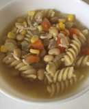大豆の茹で汁でパスタ入りスープ