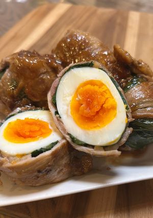 ちゃんと巻けなくてもかわいい♪青菜の肉巻きゆで卵-レシピのメイン写真