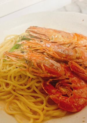 赤エビとほうれん草のクリームパスタ-レシピのメイン写真