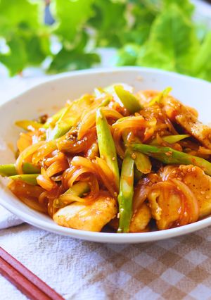 鶏むねとアスパラのバーベキューソース炒め-レシピのメイン写真