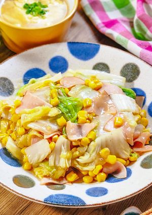 コーン缶で2種！白菜のバター醤油あんかけ&スープ-レシピのメイン写真