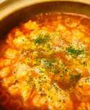 鍋の〆●トマト缶プラス鍋からの玉子雑炊