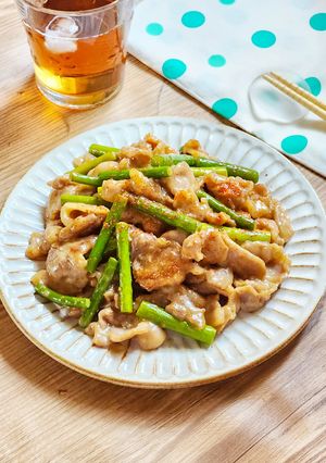 にんにくの芽と豚肉のだしマヨ炒め!-レシピのメイン写真