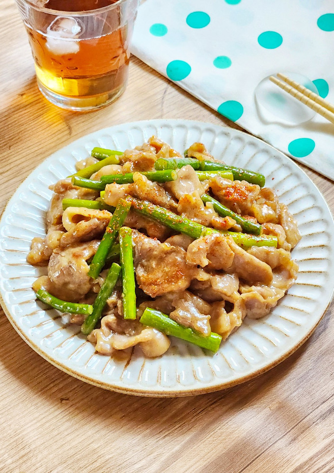 にんにくの芽と豚肉のだしマヨ炒め！-レシピのメイン写真