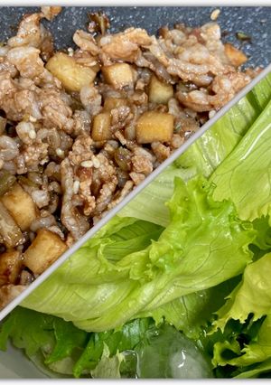 肉みそ（ねぎ、たけのこ）のレタス巻き-レシピのメイン写真