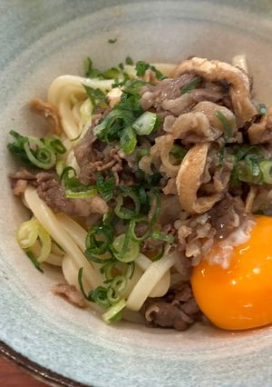 甘旨！牛肉お揚げの冷やしぶっかけうどん松山鍋焼風-レシピのメイン写真