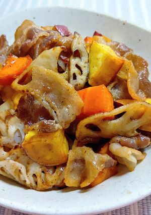 豚ばら肉と根菜のカリカリ甘辛焼き♪-レシピのメイン写真