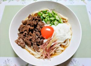 簡単昼食！長芋オクラの牛すき冷やしうどん-レシピのメイン写真