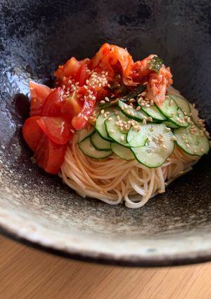 トマト＆キムチでヘルシー！韓国風まぜ麺-レシピのメイン写真